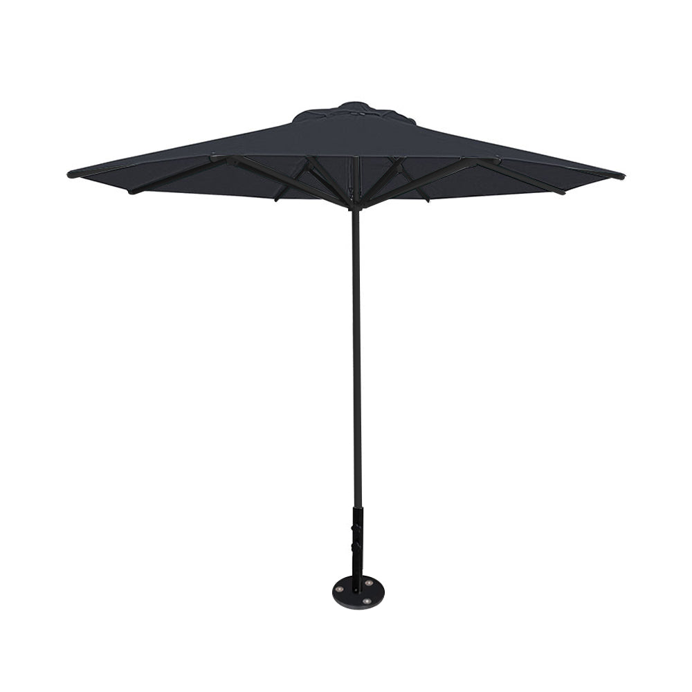 10' Saville octagonal umbrella by Extreme Canopy with charcoal canopy, black frame, and inground base plate