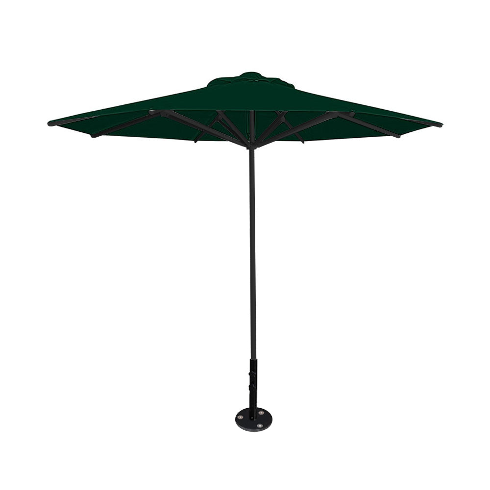 10' Saville octagonal umbrella by Extreme Canopy with forest green canopy, black frame, and inground base plate