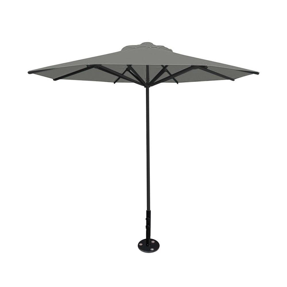 10' Saville octagonal umbrella by Extreme Canopy with gray canopy, black frame, and inground base plate