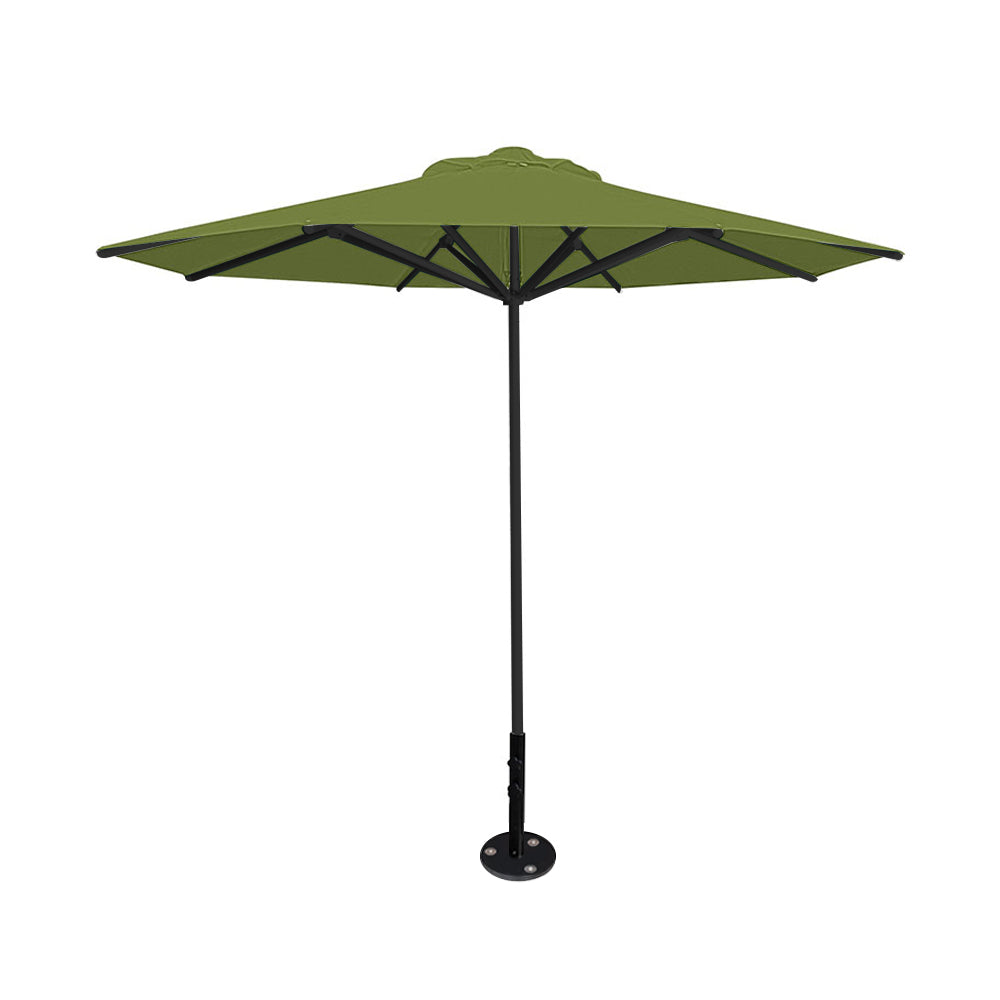 10' Saville octagonal umbrella by Extreme Canopy with pistachio canopy, black frame, and inground base plate