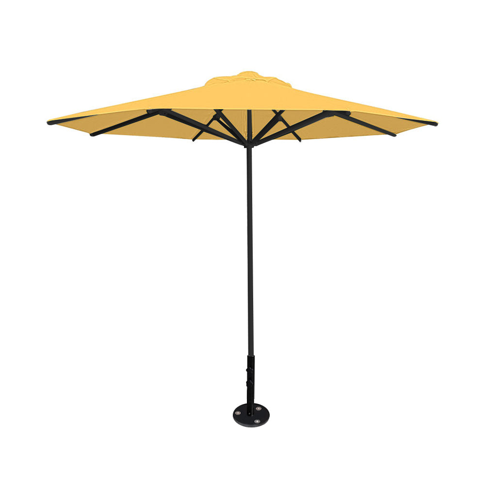 10' Saville octagonal umbrella by Extreme Canopy with sunflower canopy, black frame, and inground base plate