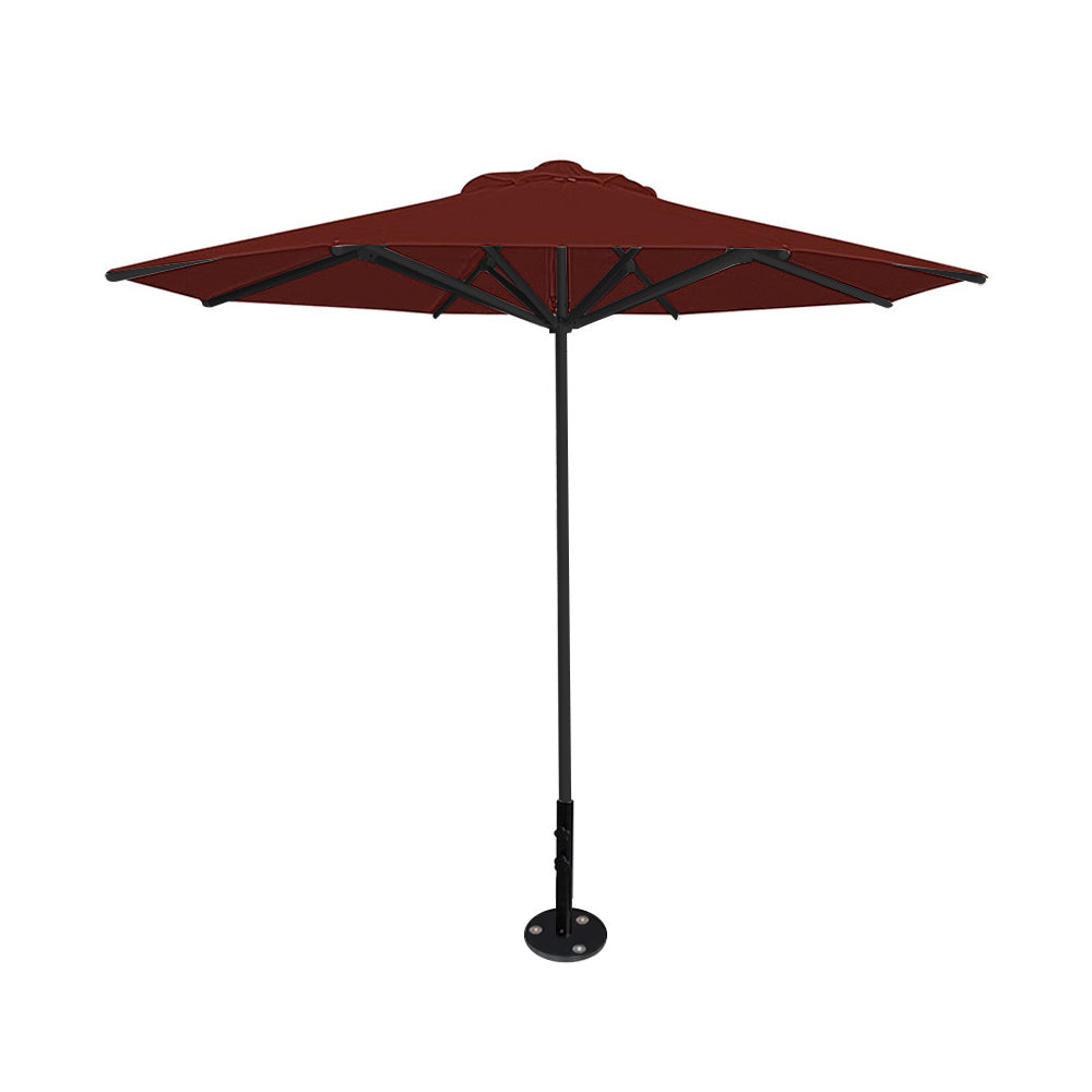 10' Saville octagonal umbrella by Extreme Canopy with terracotta canopy, black frame, and inground base plate