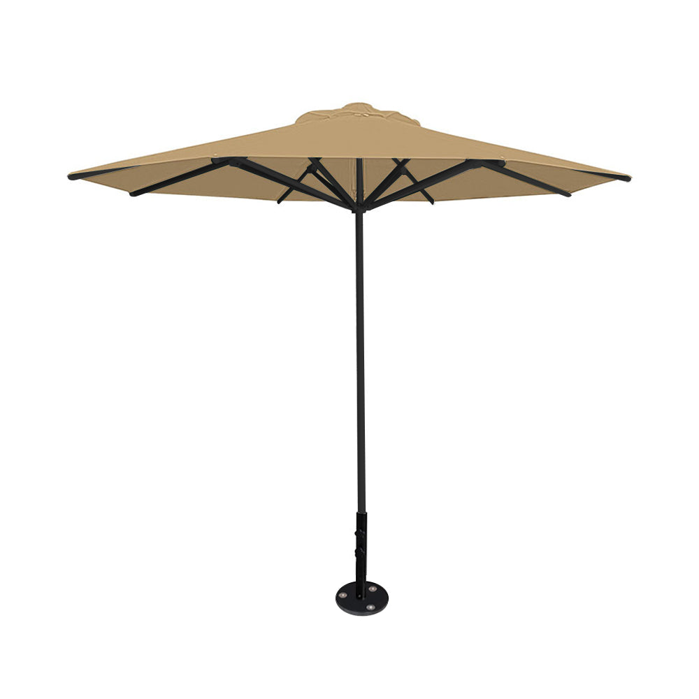 10' Saville octagonal umbrella by Extreme Canopy with toast canopy, black frame, and inground base plate