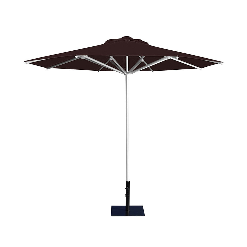10' Saville octagonal umbrella by Extreme Canopy with brown canopy, silver frame, and 26lb base plate