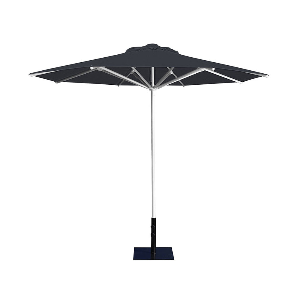 10' Saville octagonal umbrella by Extreme Canopy with charcoal canopy, silver frame, and 26lb base plate