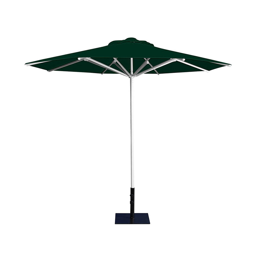 10' Saville octagonal umbrella by Extreme Canopy with forest green canopy, silver frame, and 26lb base plate