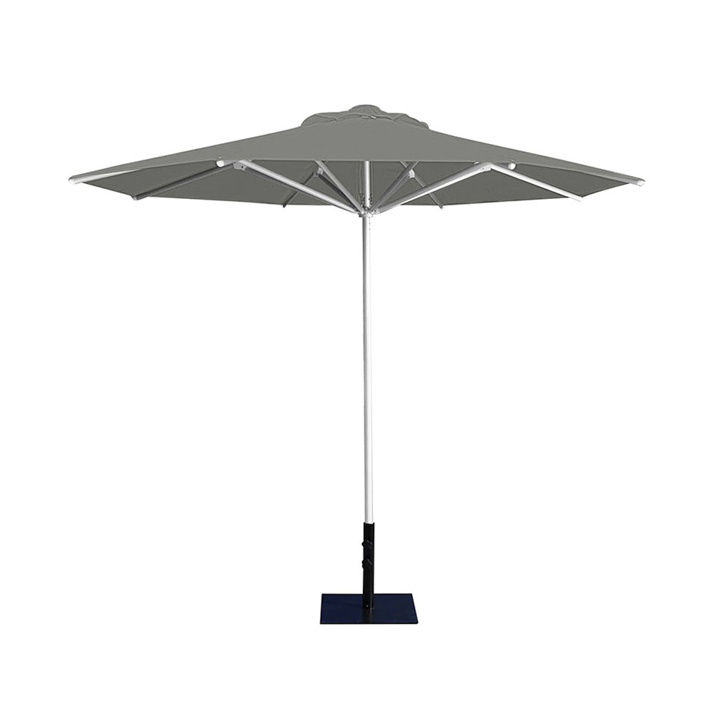 10' Saville octagonal umbrella by Extreme Canopy with gray canopy, silver frame, and 26lb base plate