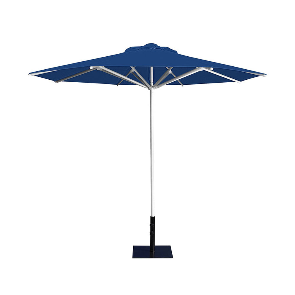 10' Saville octagonal umbrella by Extreme Canopy with pacific blue canopy, silver frame, and 26lb base plate