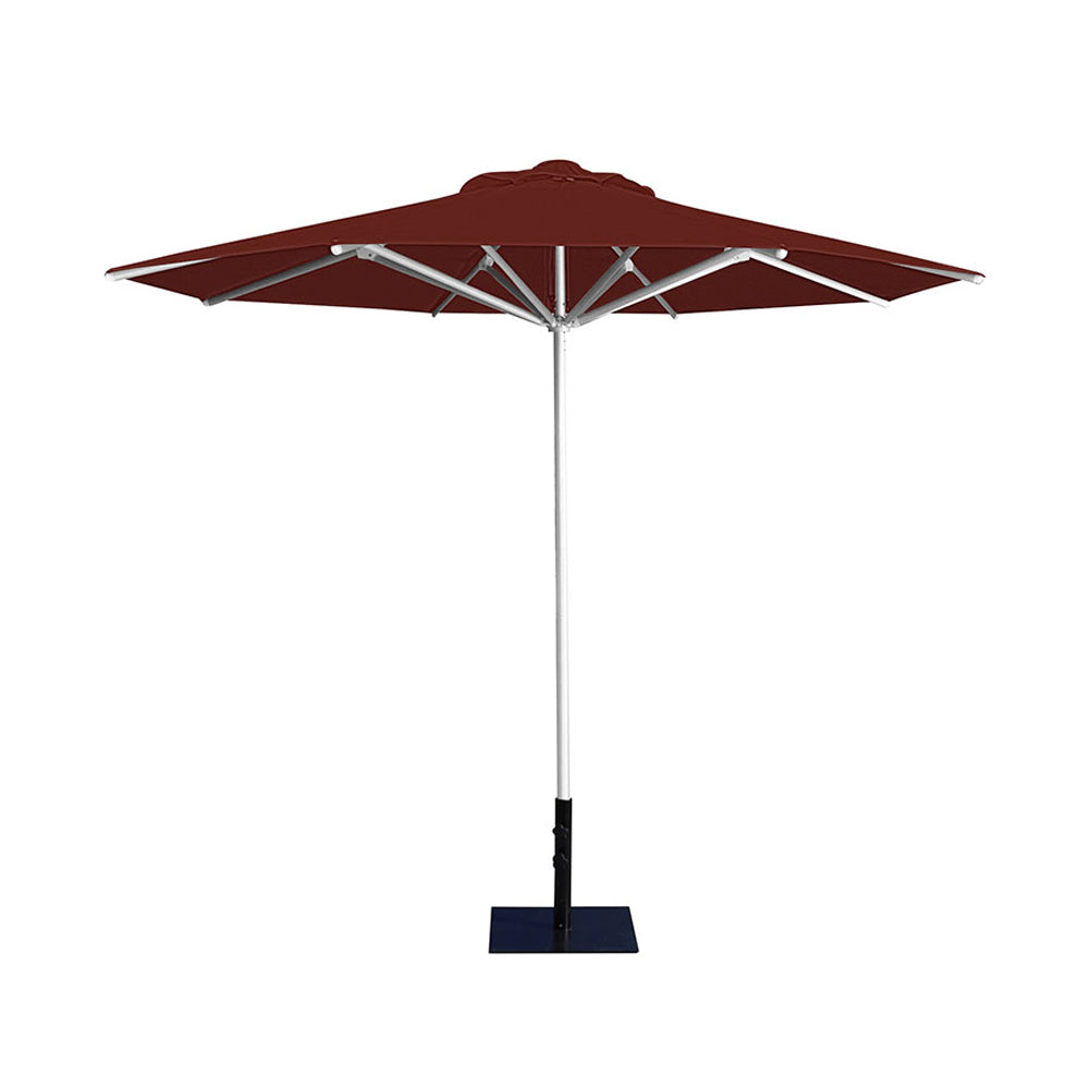 10' Saville octagonal umbrella by Extreme Canopy with terracotta canopy, silver frame, and 26lb base plate
