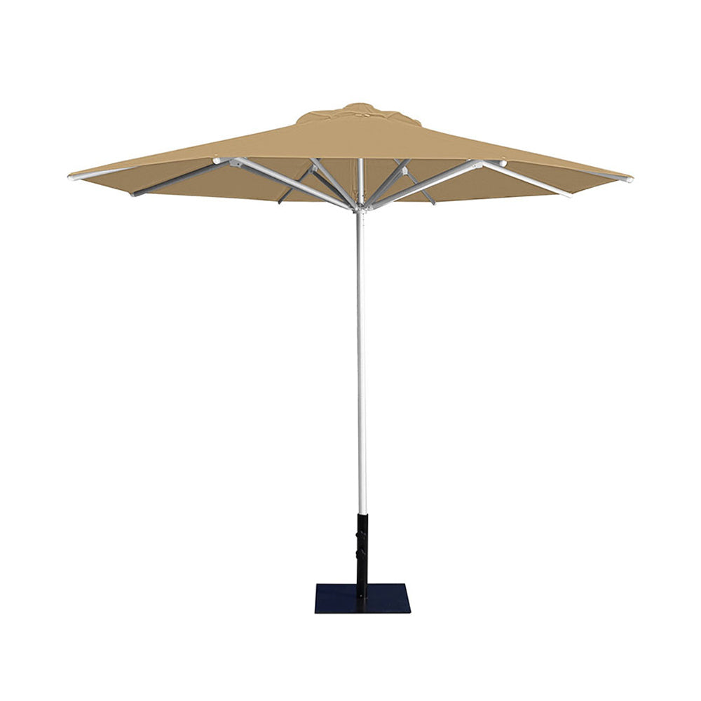 10' Saville octagonal umbrella by Extreme Canopy with toast canopy, silver frame, and 26lb base plate