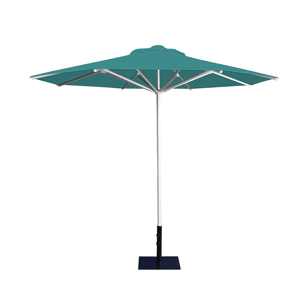 10' Saville octagonal umbrella by Extreme Canopy with turquoise canopy, silver frame, and 26lb base plate