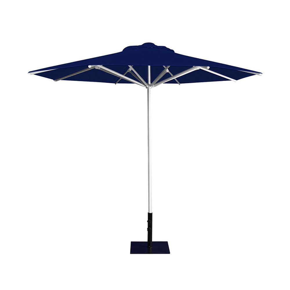 10' Saville octagonal umbrella by Extreme Canopy with navy canopy, silver frame, and 26lb base plate