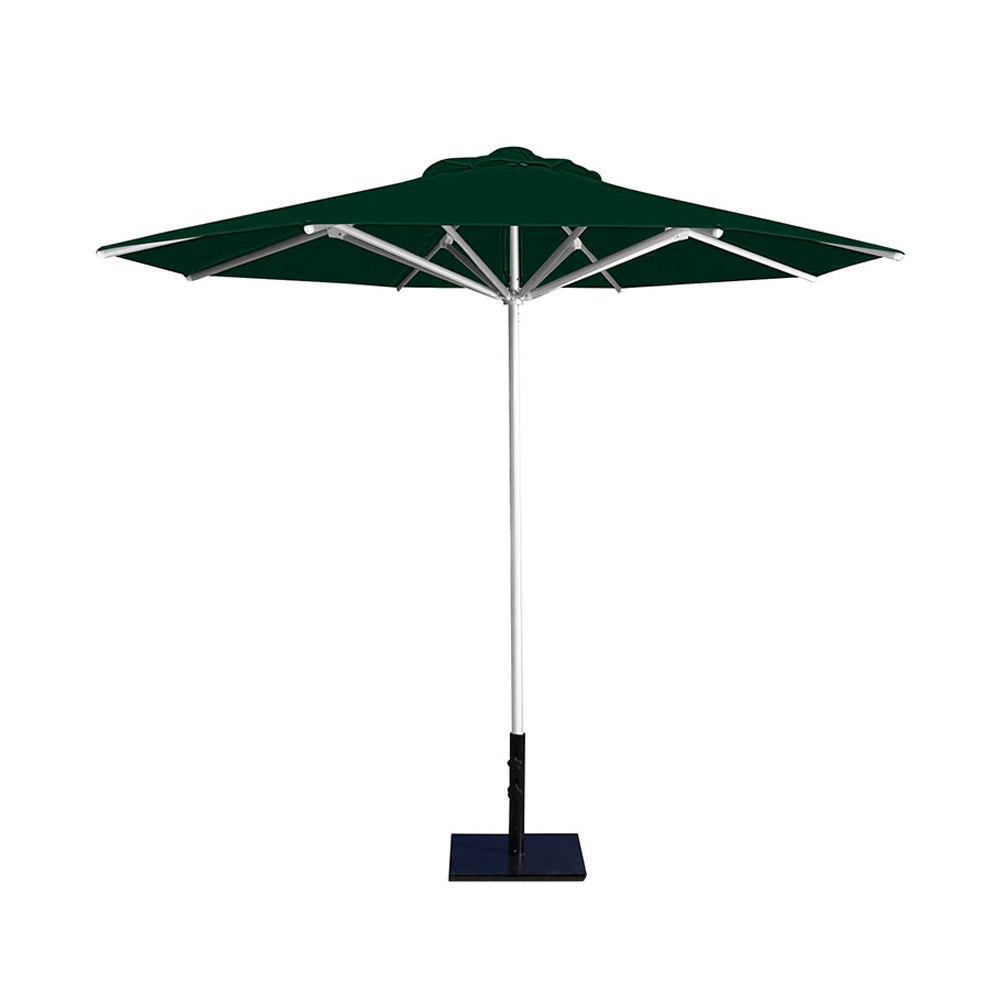 10' Saville octagonal umbrella by Extreme Canopy with forest green canopy, silver frame, and 50lb base plate