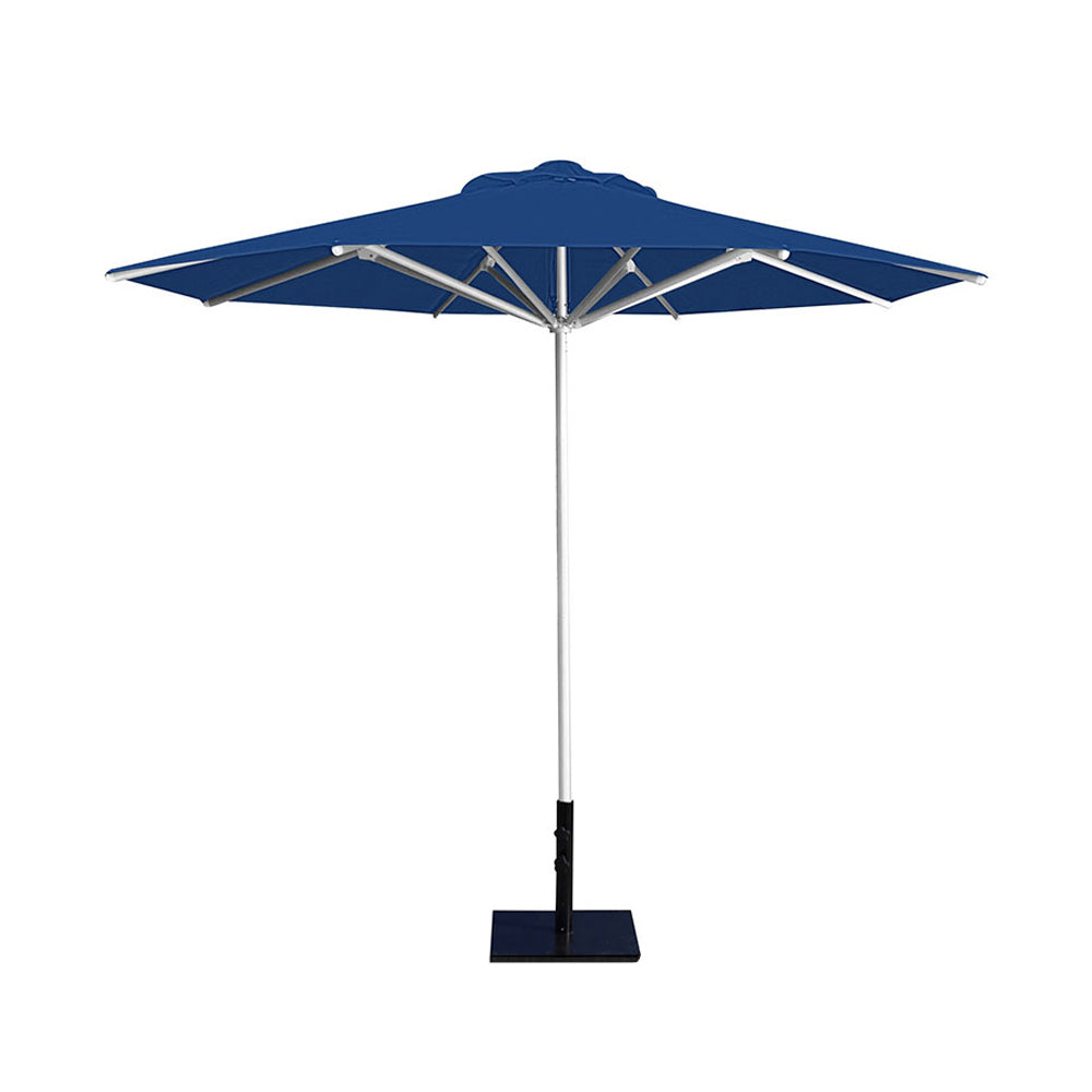 10' Saville octagonal umbrella by Extreme Canopy with pecific blue canopy, silver frame, and 50lb base plate