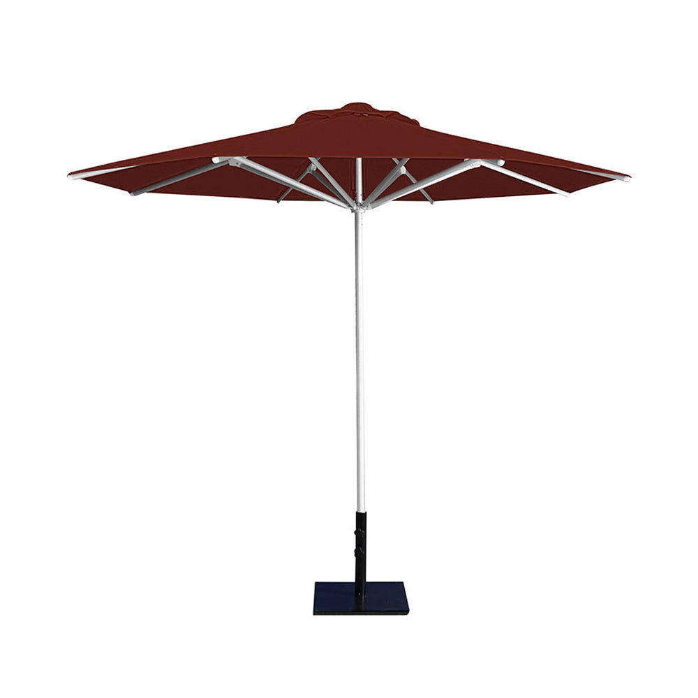 10' Saville octagonal umbrella by Extreme Canopy with terracotta canopy, silver frame, and 50lb base plate