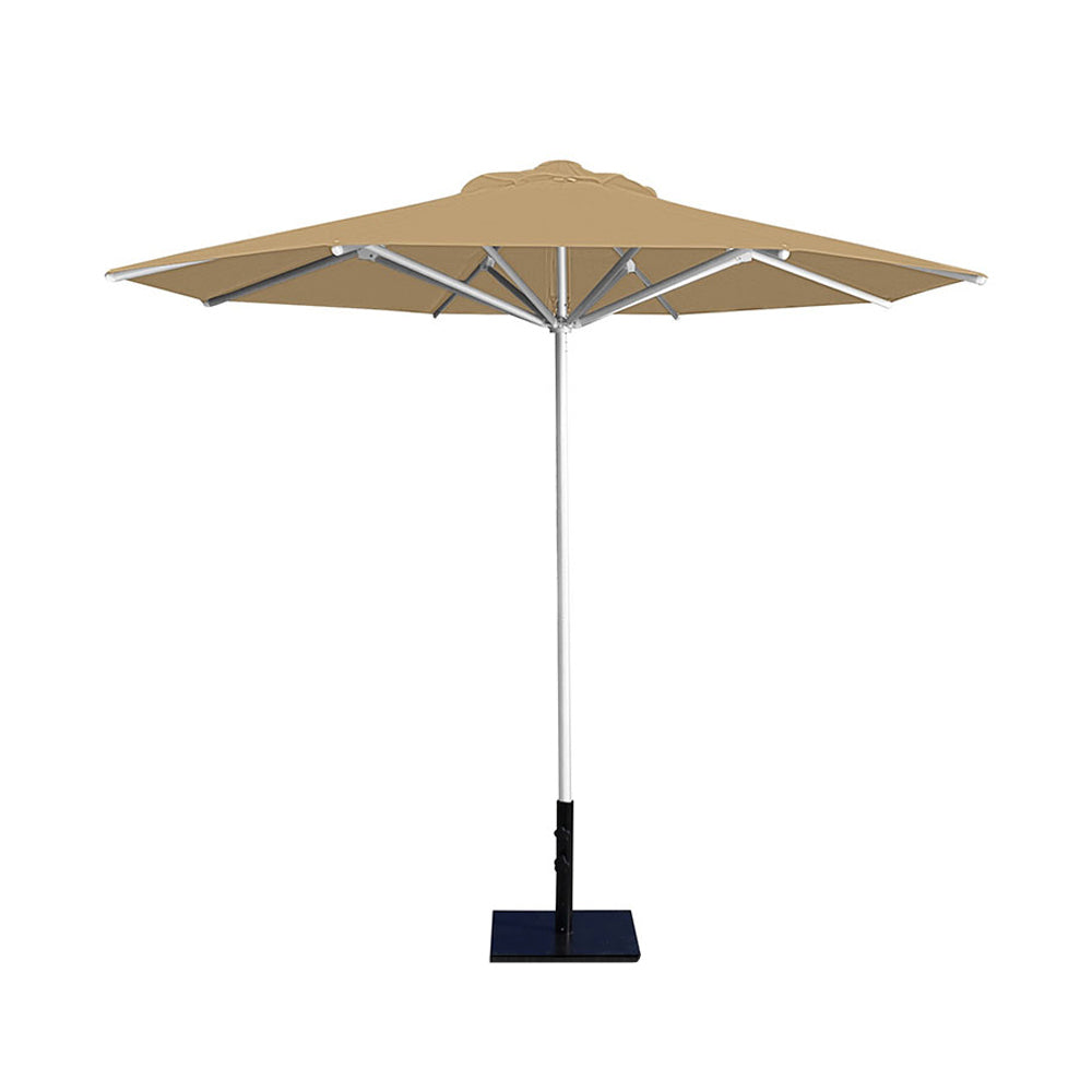 10' Saville octagonal umbrella by Extreme Canopy with toast canopy, silver frame, and 50lb base plate