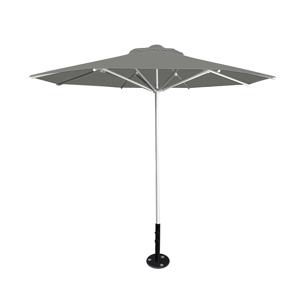 10' Saville octagonal umbrella by Extreme Canopy with grey canopy, silver frame, and inground base plate