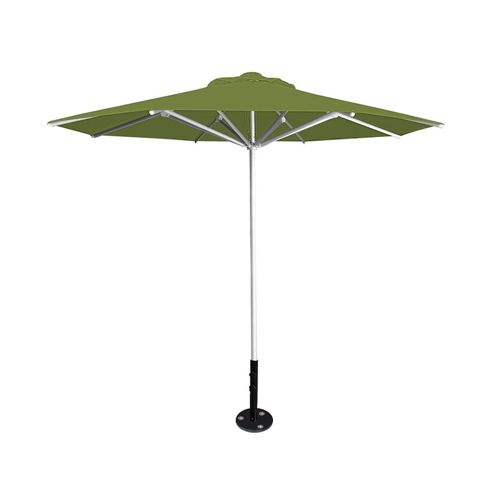 10' Saville octagonal umbrella by Extreme Canopy with pistachio canopy, silver frame, and inground base plate