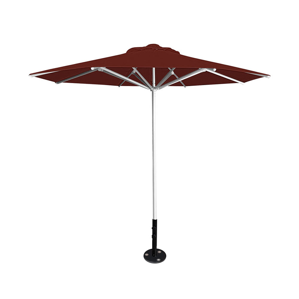 10' Saville octagonal umbrella by Extreme Canopy with terracotta canopy, silver frame, and inground base plate
