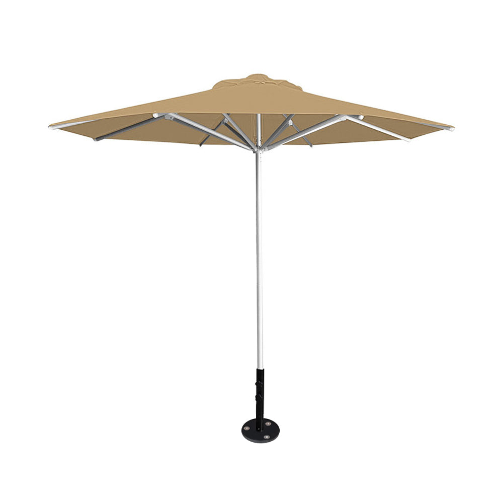 10' Saville octagonal umbrella by Extreme Canopy with toast canopy, silver frame, and inground base plate