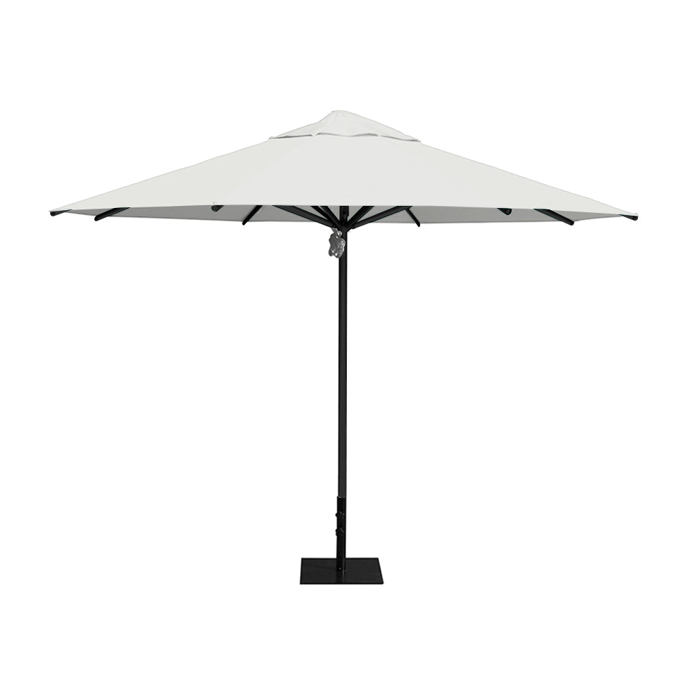 11' Saville octagonal umbrella by Extreme Canopy with white canopy, black frame, and 26lb steel base