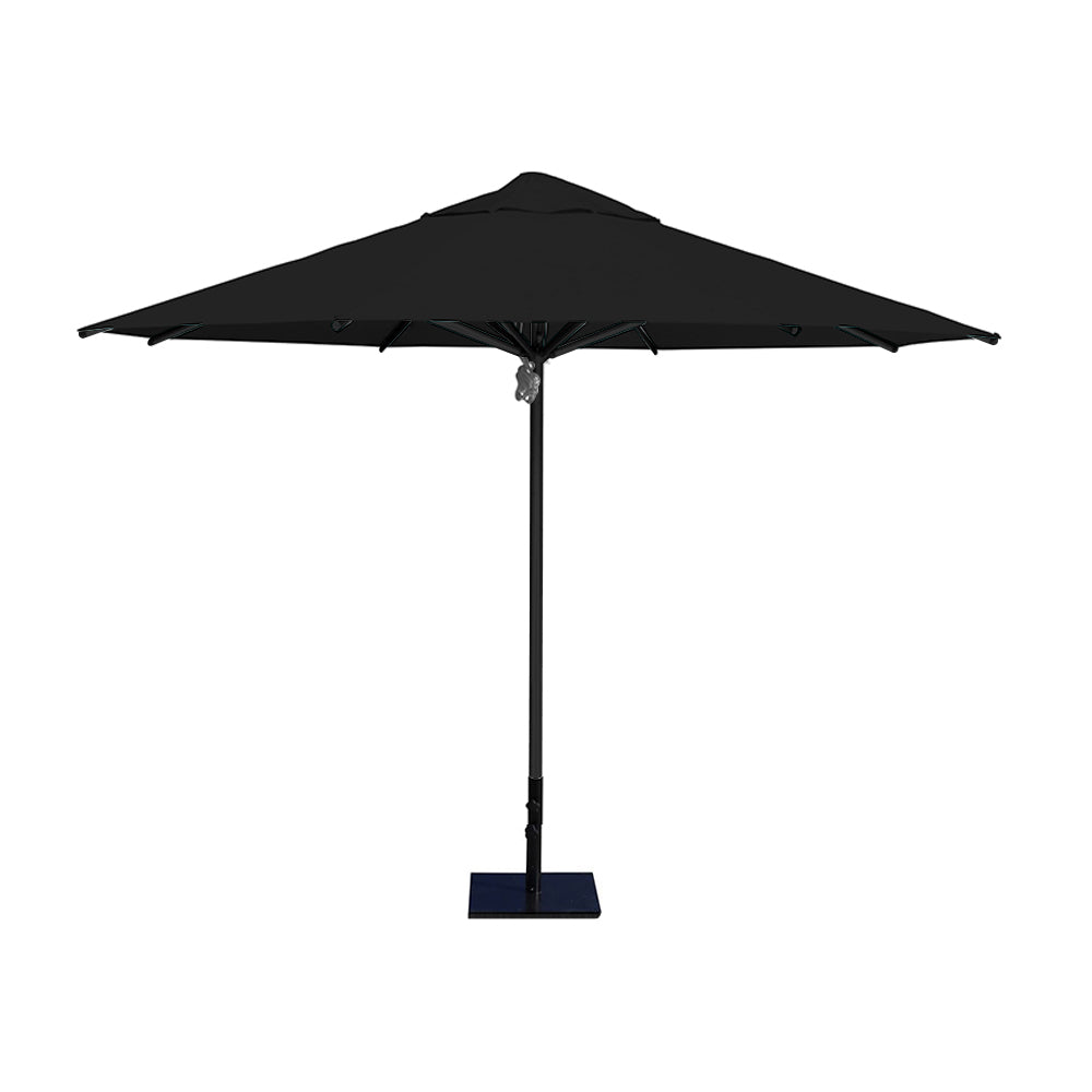 11' Saville octagonal umbrella by Extreme Canopy with black canopy, black frame, and 50lb steel base