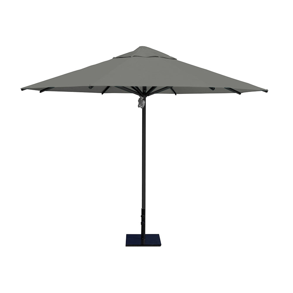 11' Saville octagonal umbrella by Extreme Canopy with gray canopy, black frame, and 50lb steel base
