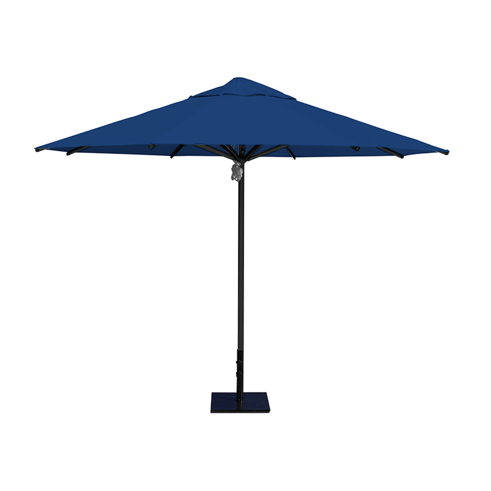 11' Saville octagonal umbrella by Extreme Canopy with pacific blue canopy, black frame, and 50lb steel base