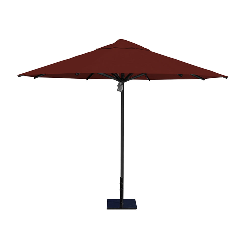 11' Saville octagonal umbrella by Extreme Canopy with terracotta canopy, black frame, and 50lb steel base