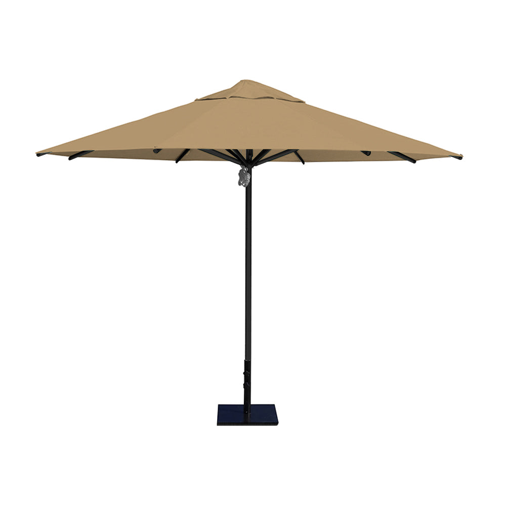 11' Saville octagonal umbrella by Extreme Canopy with toast canopy, black frame, and 50lb steel base