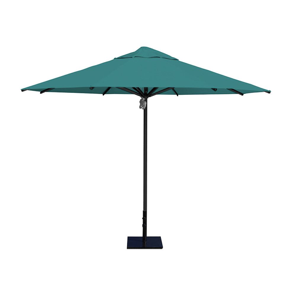 11' Saville octagonal umbrella by Extreme Canopy with turquiose canopy, black frame, and 50lb steel base