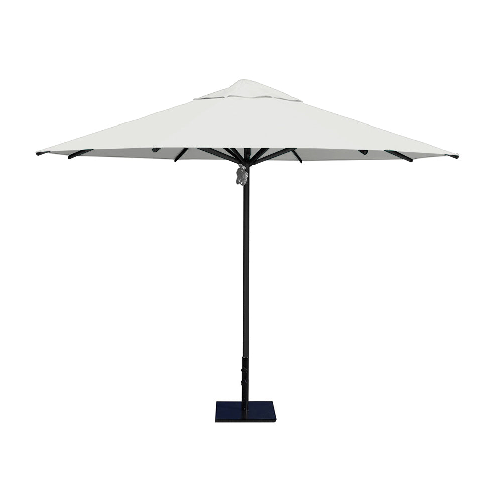 11' Saville octagonal umbrella by Extreme Canopy with white canopy, black frame, and 50lb steel base