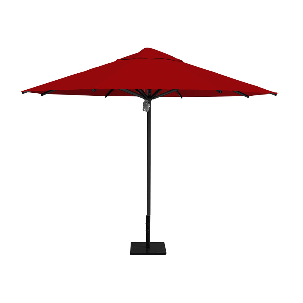 11' Saville octagonal umbrella by Extreme Canopy with red canopy, black frame, and 50lb steel base