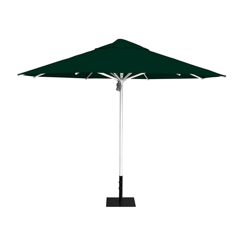 11' Saville octagonal umbrella by Extreme Canopy with forest canopy, silver frame, and 26lb steel base