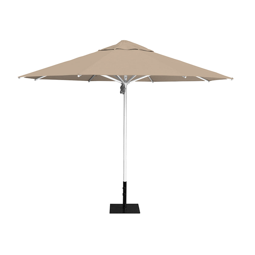 11' Saville octagonal umbrella by Extreme Canopy with linen canopy, silver frame, and 26lb steel base