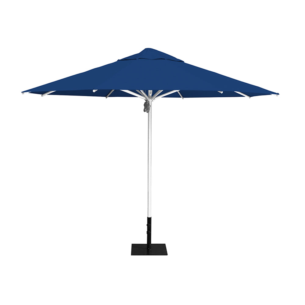 11' Saville octagonal umbrella by Extreme Canopy with pacific blue canopy, silver frame, and 26lb steel base