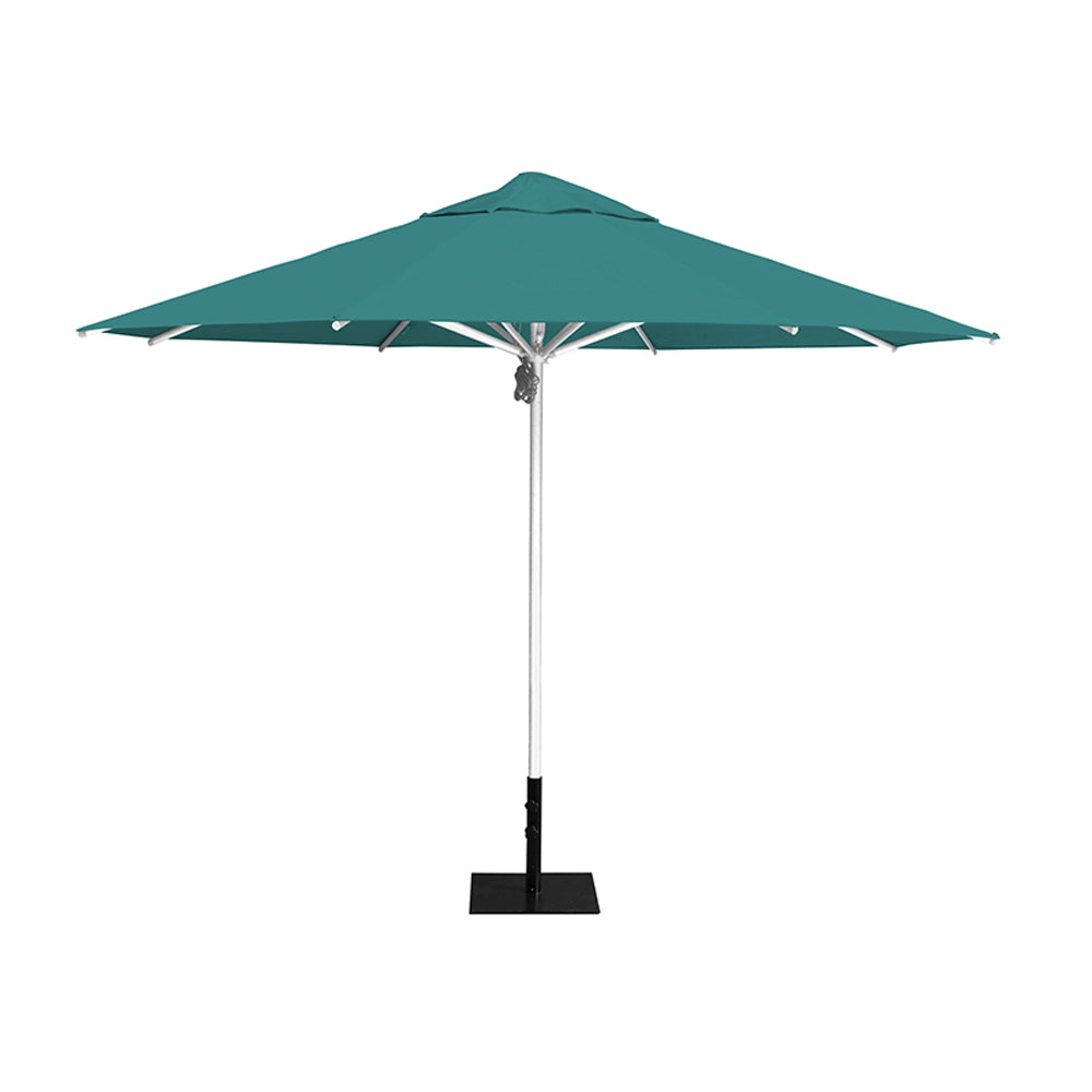 11' Saville octagonal umbrella by Extreme Canopy with turquiose canopy, silver frame, and 26lb steel base