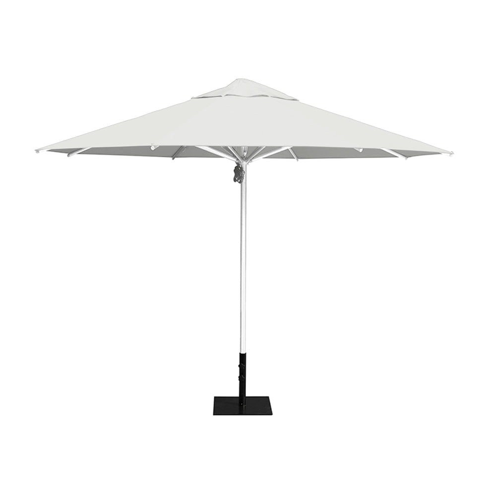 11' Saville octagonal umbrella by Extreme Canopy with white canopy, silver frame, and 26lb steel base