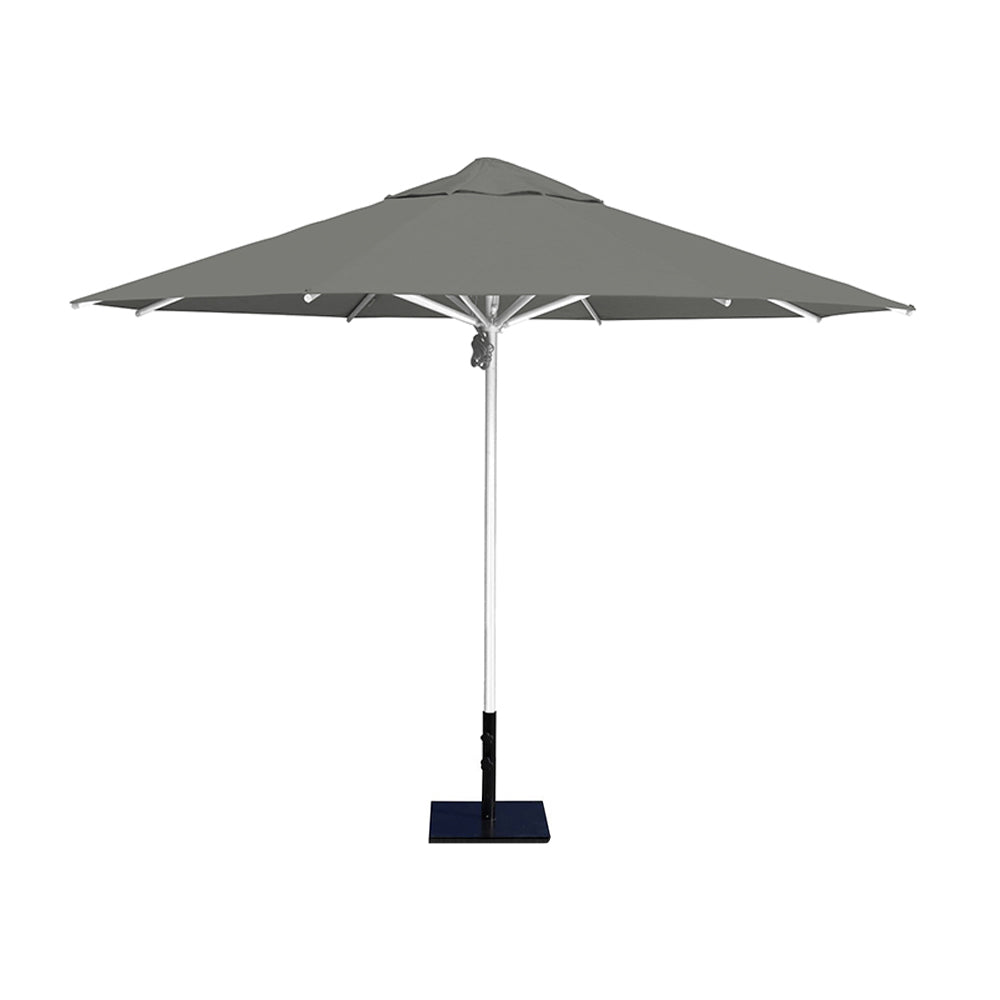 11' Saville octagonal umbrella by Extreme Canopy with gray canopy, silver frame, and 50lb steel base