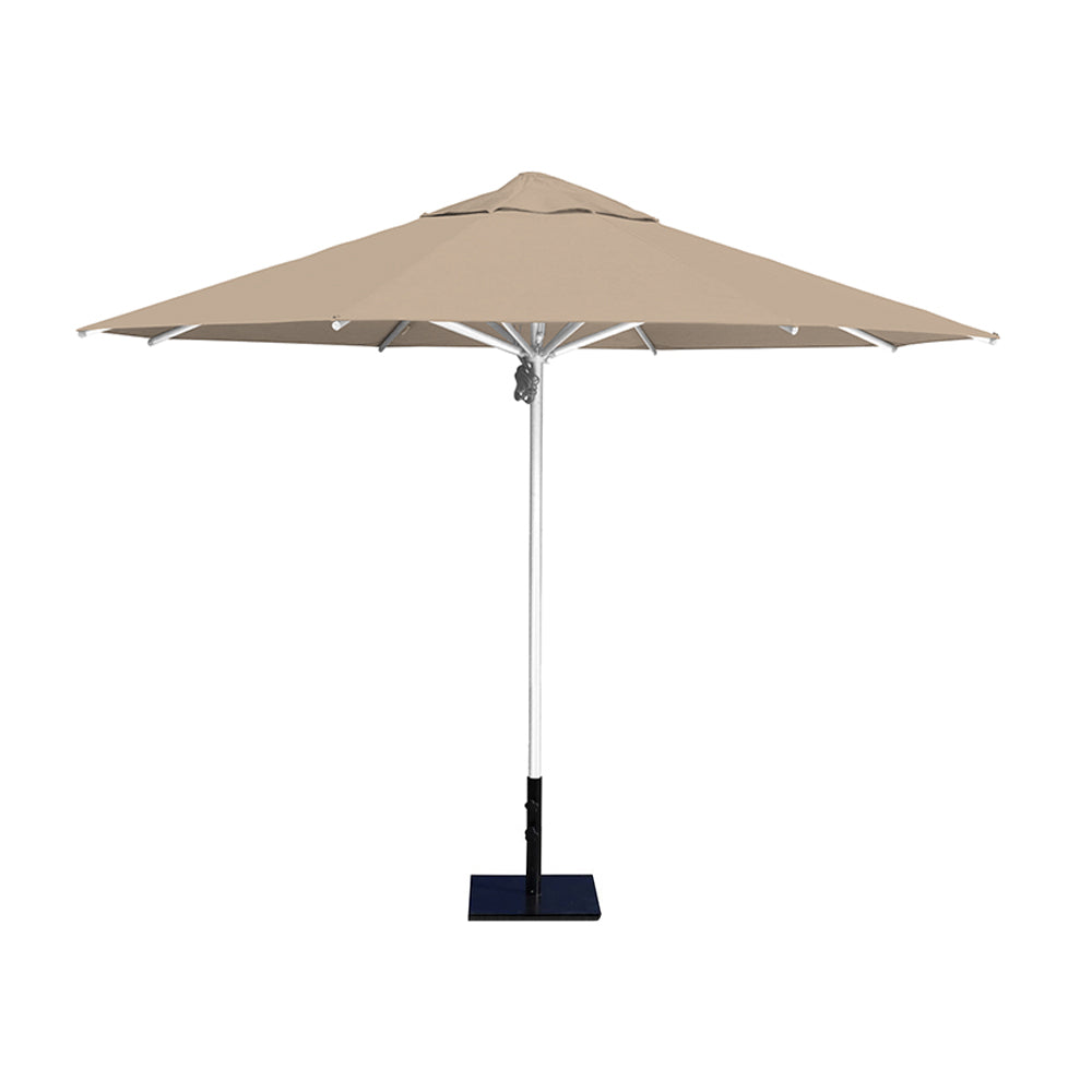 11' Saville octagonal umbrella by Extreme Canopy with linen canopy, silver frame, and 50lb steel base