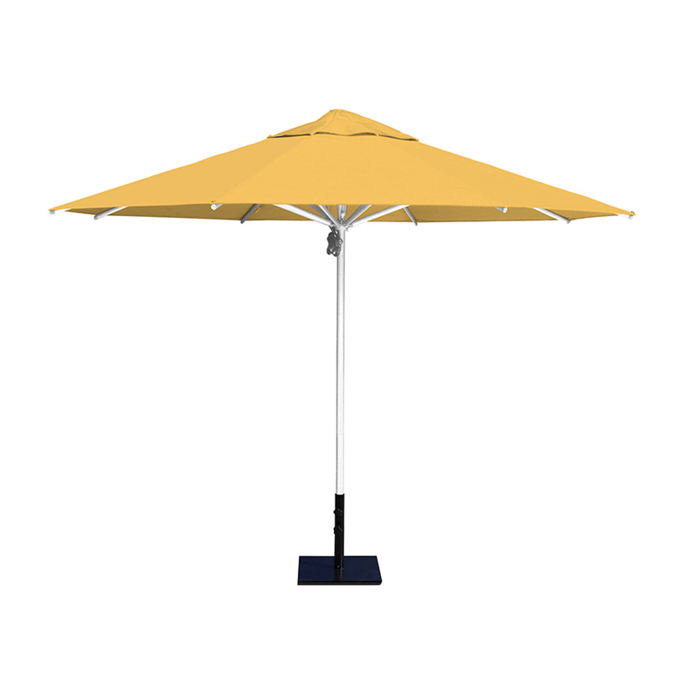 11' Saville octagonal umbrella by Extreme Canopy with sunflower canopy, silver frame, and 50lb steel base