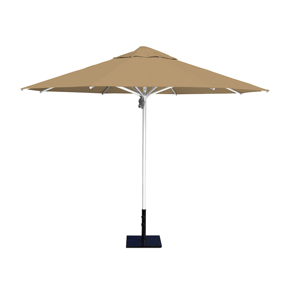 11' Saville octagonal umbrella by Extreme Canopy with toast canopy, silver frame, and 50lb steel base