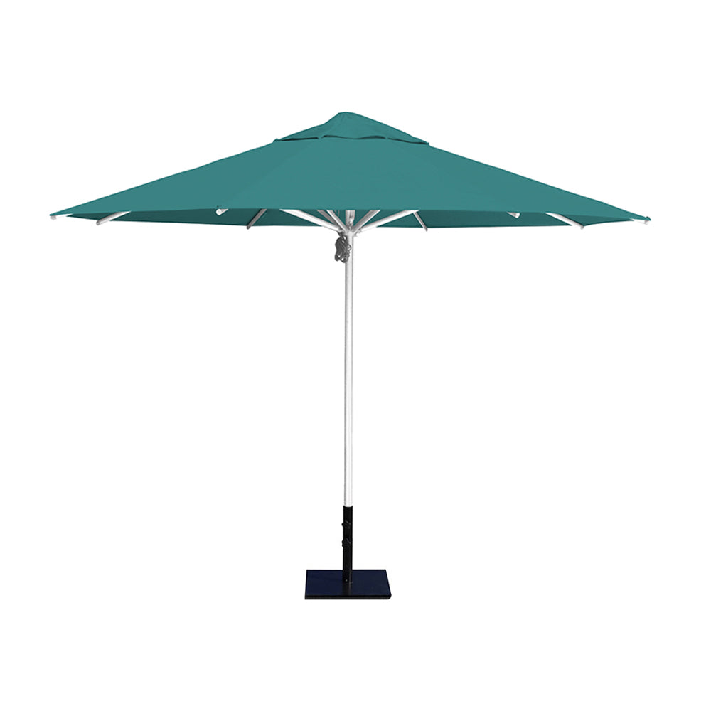 11' Saville octagonal umbrella by Extreme Canopy with turquiose canopy, silver frame, and 50lb steel base