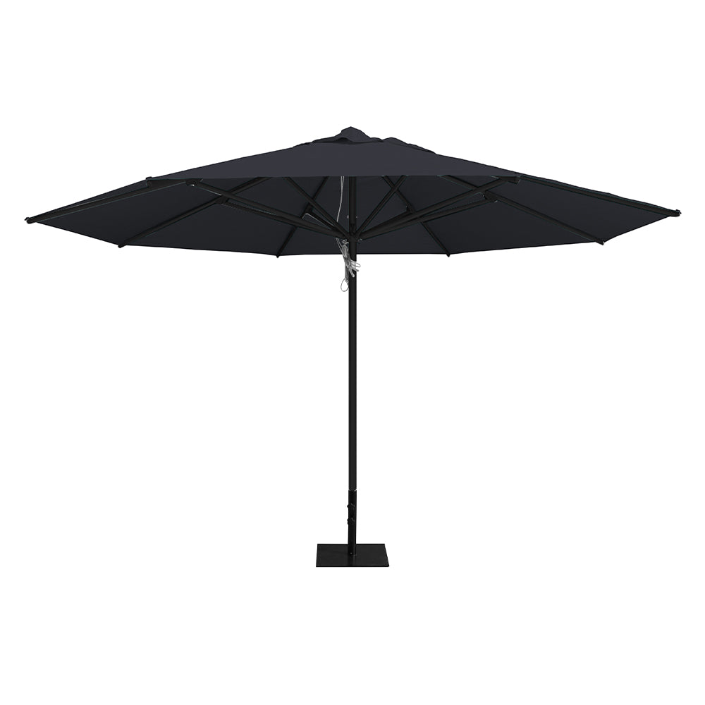 13' Saville octagonal patio umbrella in charcoal by Extreme Canopy with black frame, and 26lb steel base.