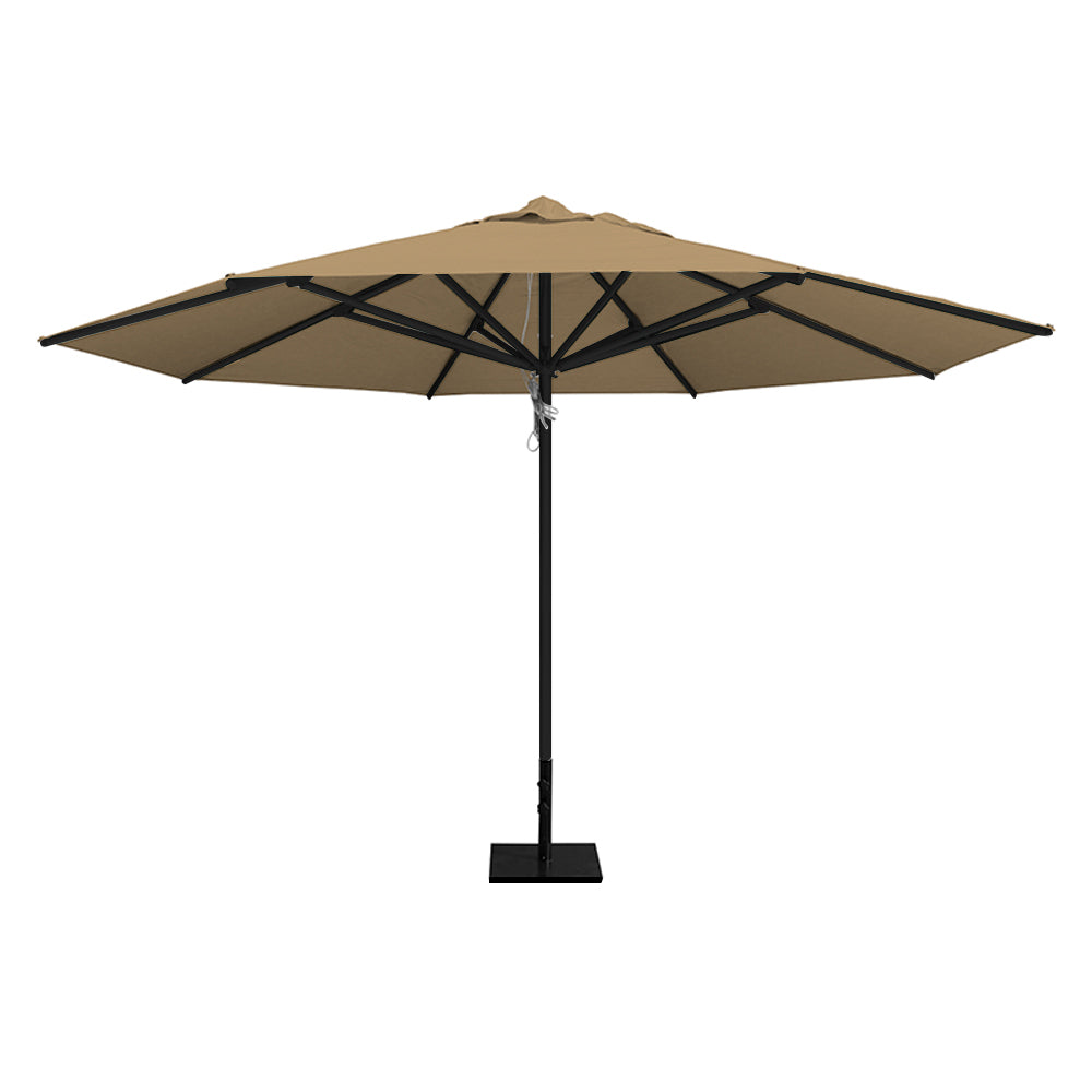 Toast 13' saville octagonal outdoor umbrella featuring a black frame and 50lb steel base by Extreme Canopy