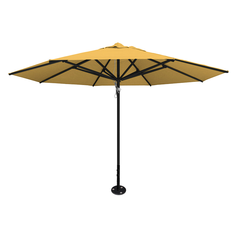 Sunflower 13' saville octagonal outdoor umbrella featuring a black frame and inground base by Extreme Canopy
