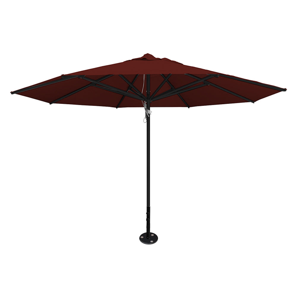 Terracotta 13' saville octagonal outdoor umbrella featuring a black frame and inground base by Extreme Canopy