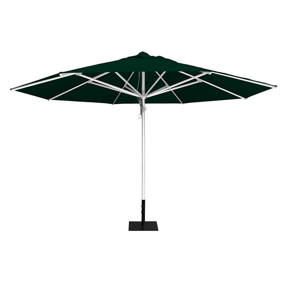 Forest 13' saville octagonal outdoor umbrella featuring a white frame and 26lb Base Plate by Extreme Canopy
