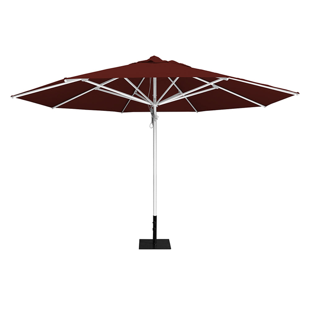 Terracotta 13' saville octagonal outdoor umbrella featuring a white frame and 26lb Base Plate by Extreme Canopy