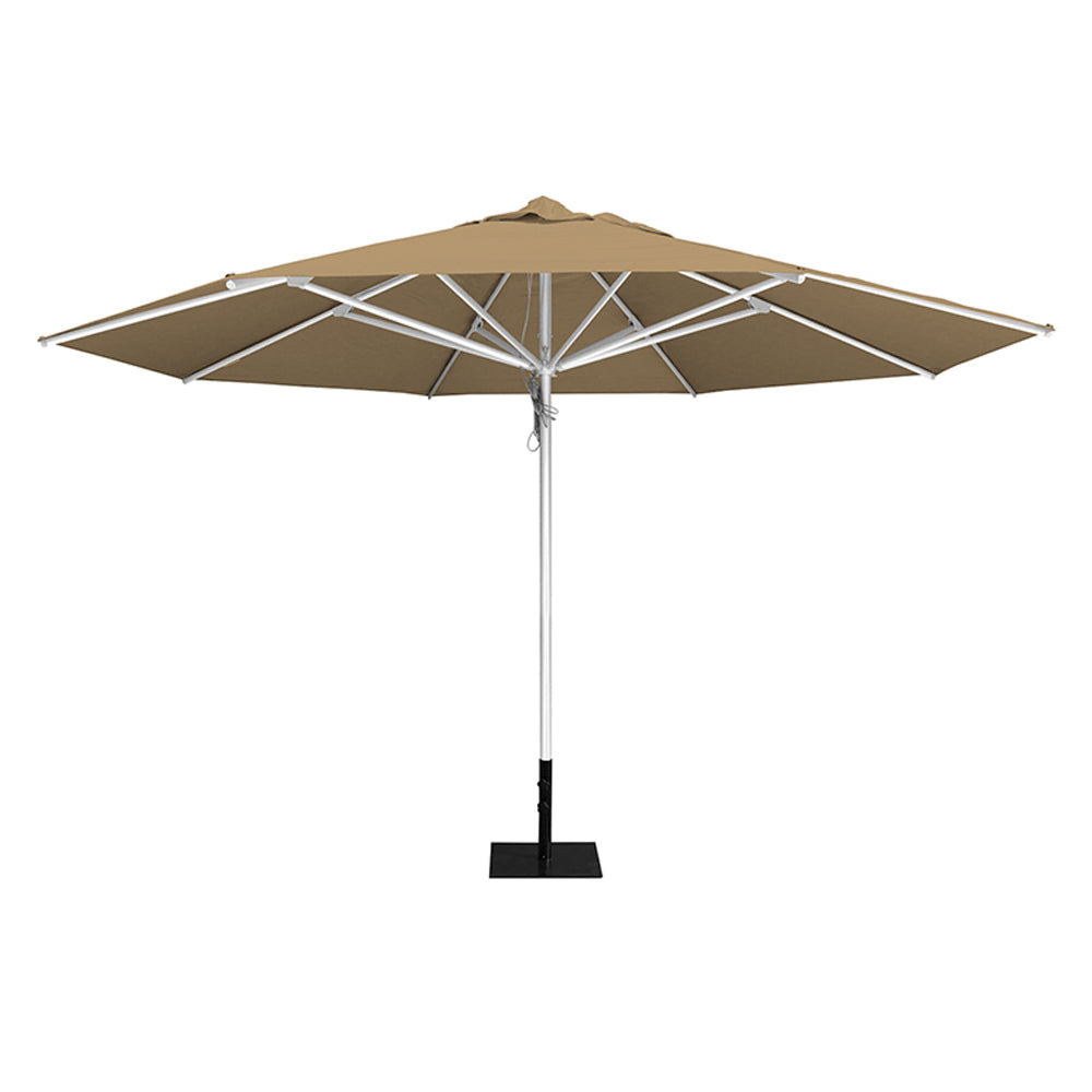 Toast 13' saville octagonal outdoor umbrella featuring a white frame and 26lb Base Plate by Extreme Canopy